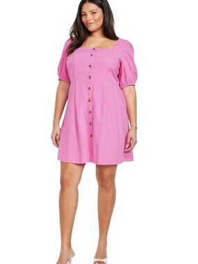 Old Navy Plus Womens Puff Sleeve Linen Blend Mini Dress XXL Pink Feminine Summer